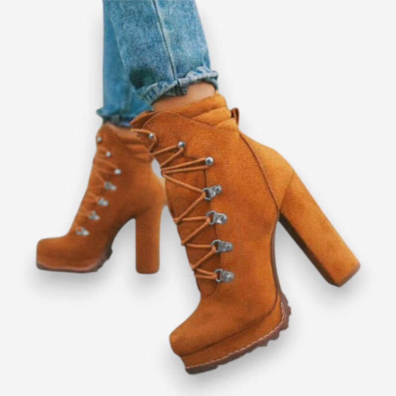Bottines Chic à Talon Épais et Fermeture Lacet