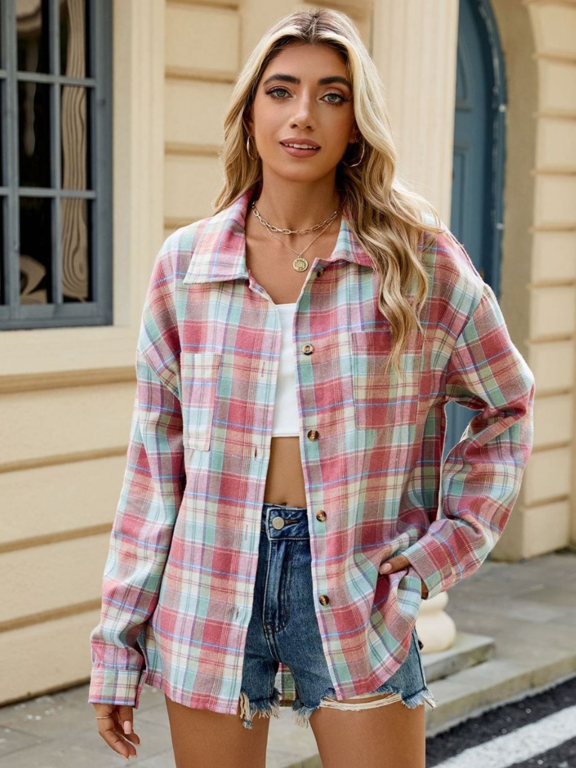 Chemise Femme à Carreaux Classique Manches Longues Tendance Moderne