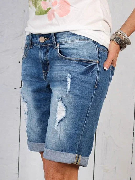 Short Jean Déstructuré Femme Décontracté Bleu Foncé - LuxeStyle