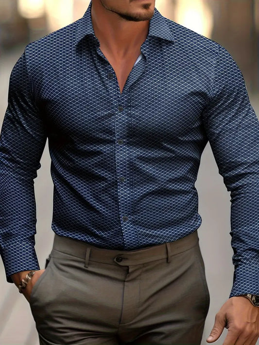 Chemise Homme Classique Manches Longues Rayures Bleu Marine - LuxeStyle