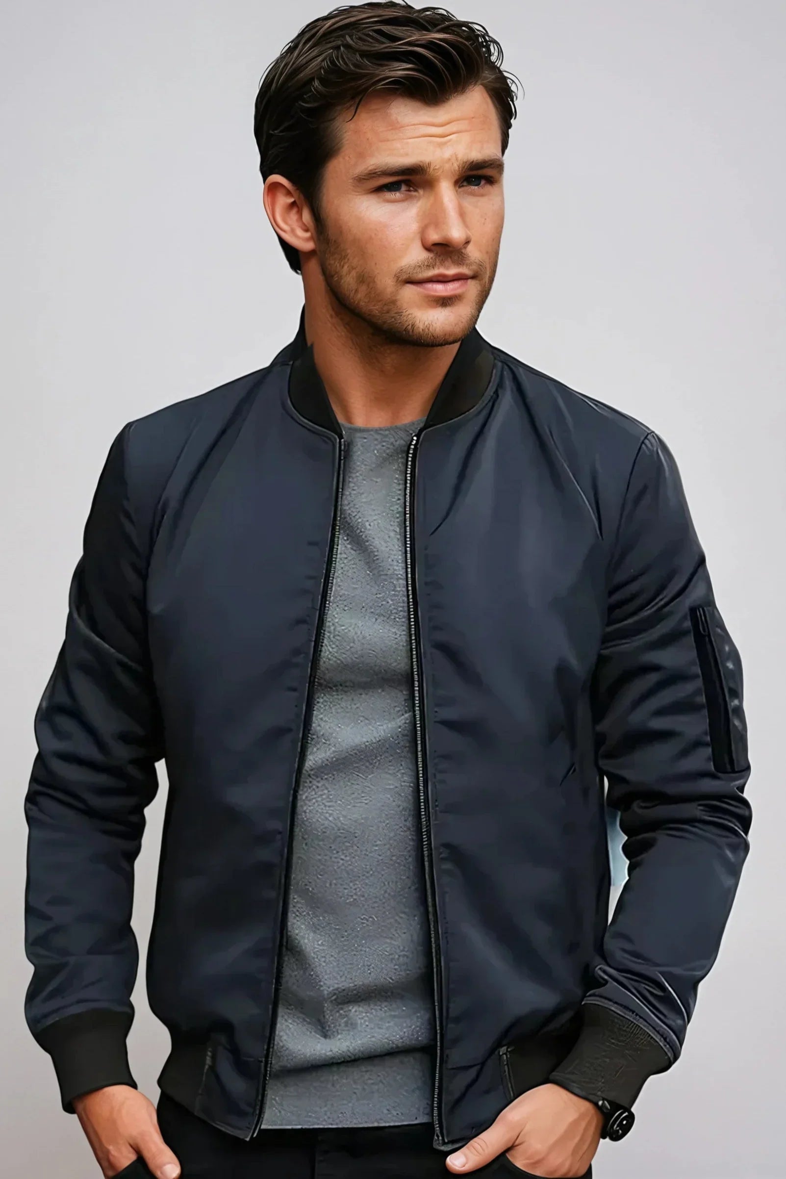 Blouson Homme Marine Élégant à Manches Longues - LuxeStyle