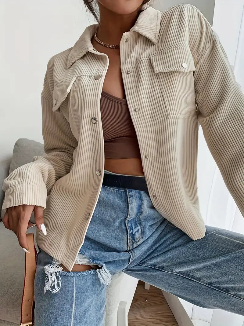 Veste Velours Douce à Boutons et Poches