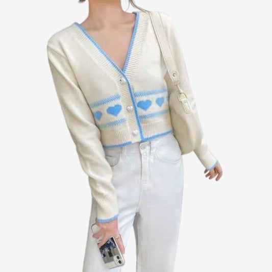Pull Femme Col V Manches Longues Imprimé - LuxeStyle