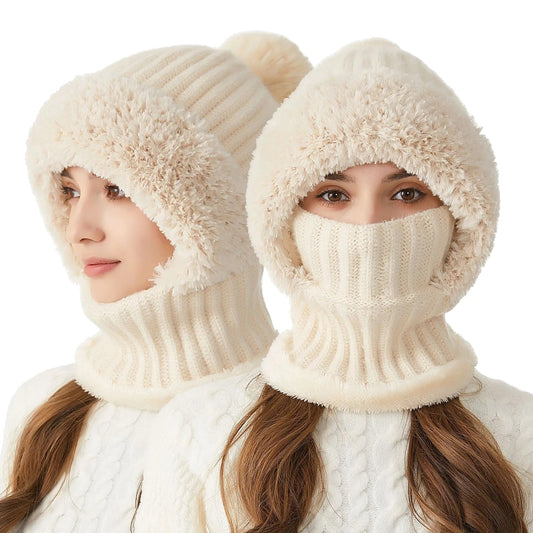 Bonnet Féminin avec Écharpe Intégrée Hiver - LuxeStyle