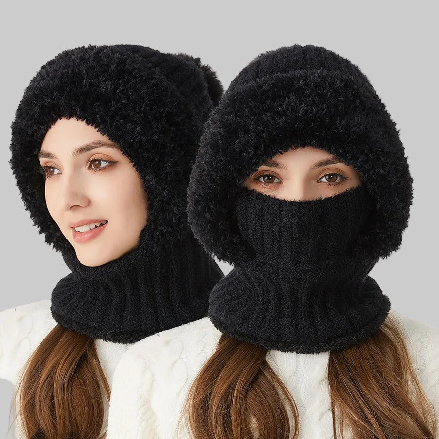 Bonnet Féminin avec Écharpe Intégrée Hiver
