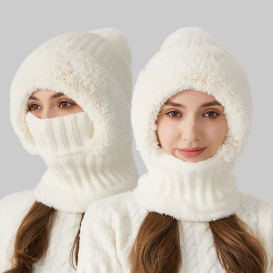 Bonnet Féminin avec Écharpe Intégrée Hiver