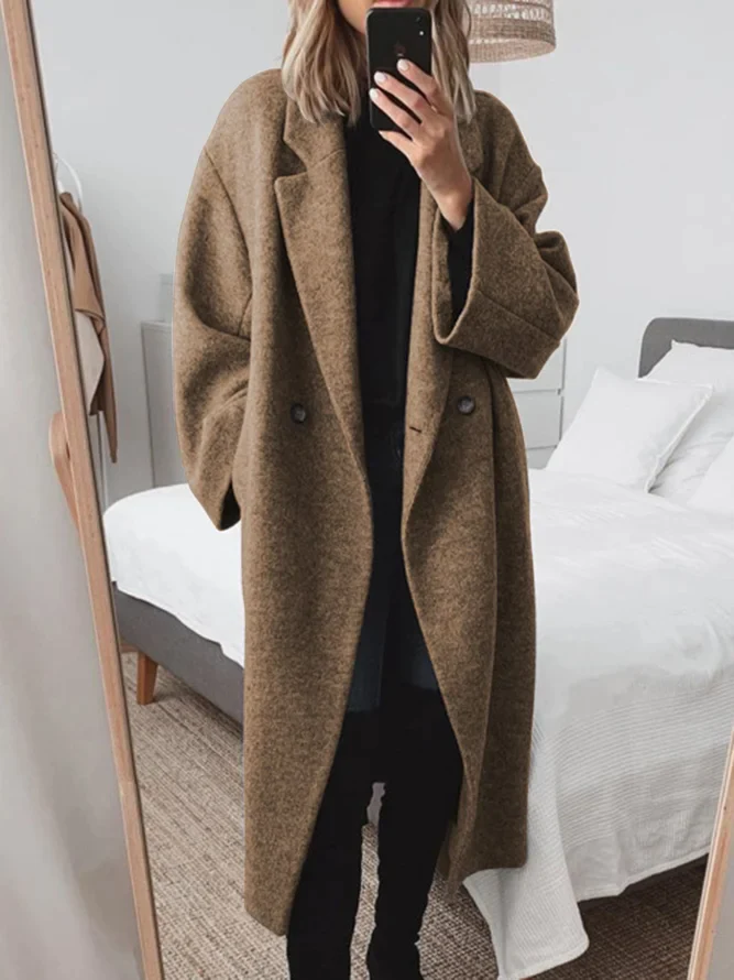 Manteau Femme Élégant Long en Laine Douce Oversize