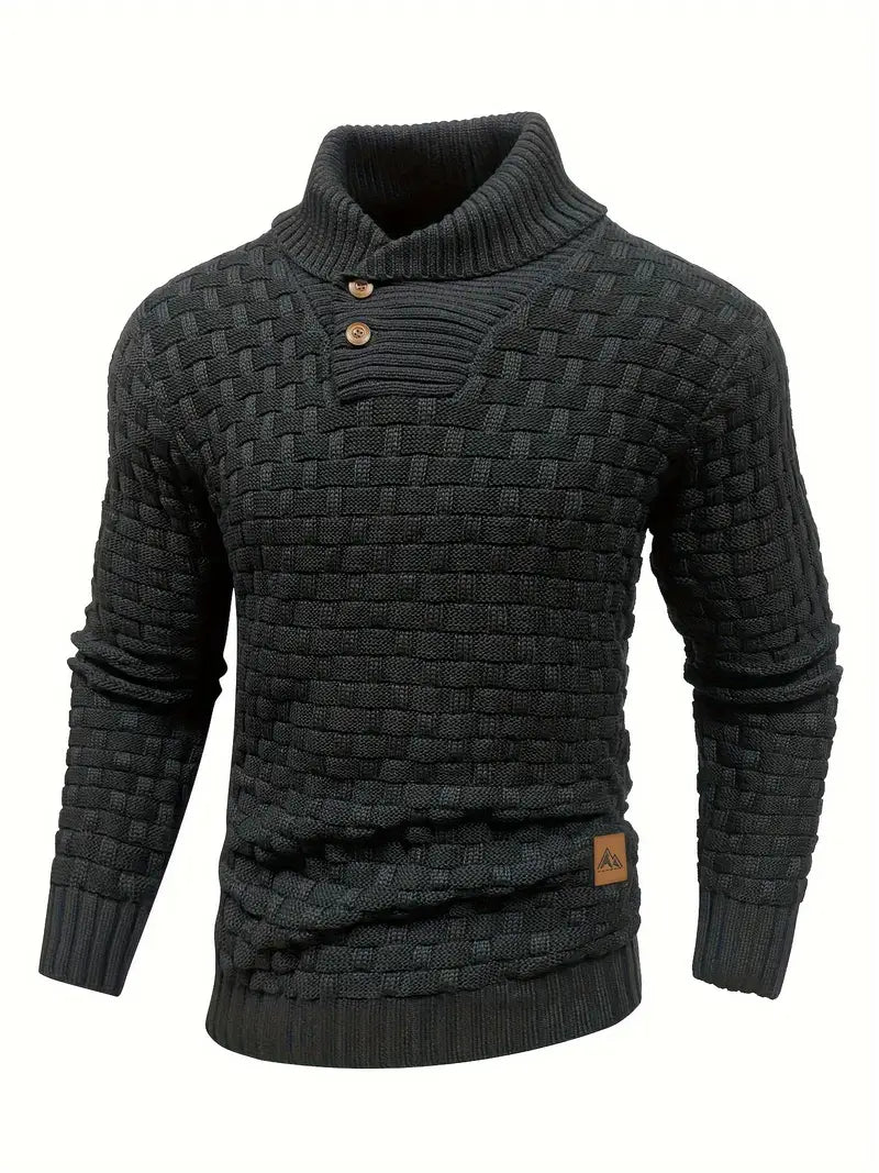 Pull en tricot épais à col boutonné pour homme - LuxeStyle