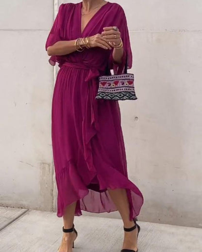Robe Femme Chic - Robe Élégante Manches Amples avec Ourlet Décalé