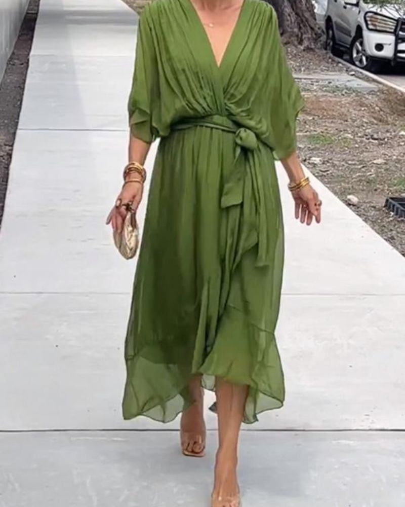 Robe Femme Chic - Robe Élégante Manches Amples avec Ourlet Décalé - LuxeStyle