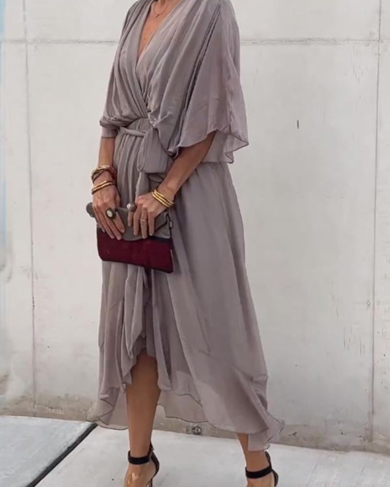 Robe Femme Chic - Robe Élégante Manches Amples avec Ourlet Décalé