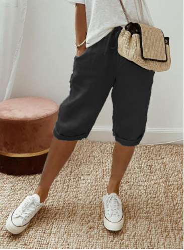 Short Décontracté Beige Femme avec Poches