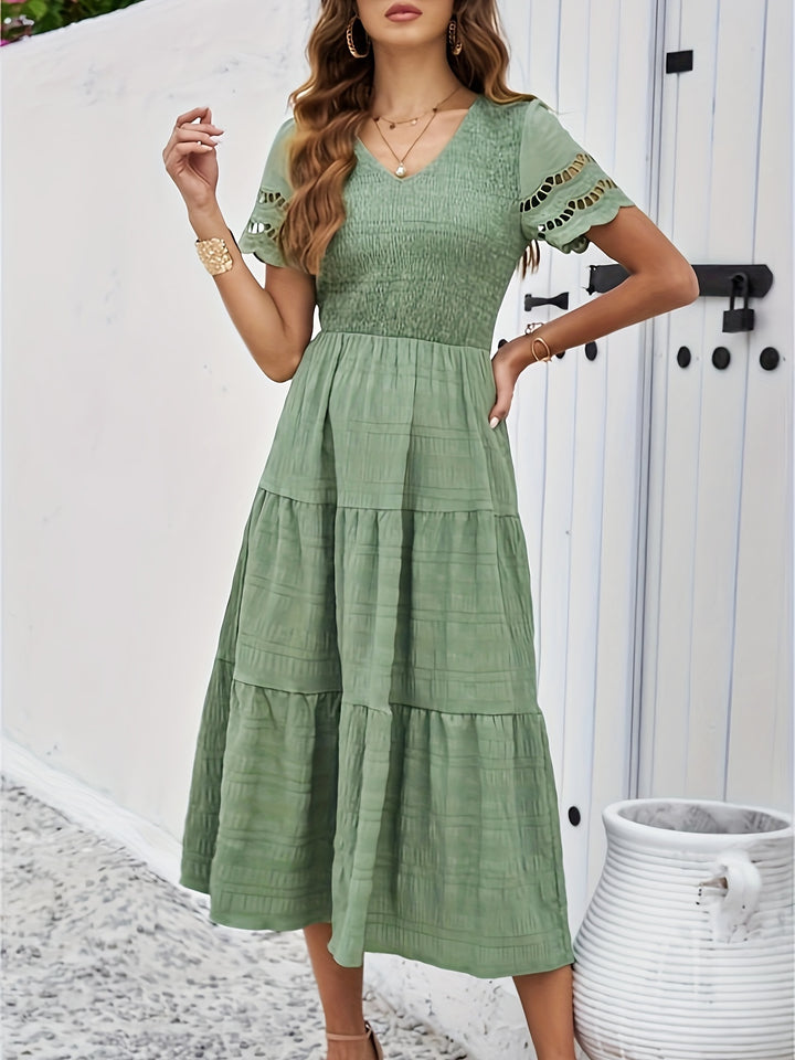 Robe Été Longue Corail avec Dentelle pour Femmes