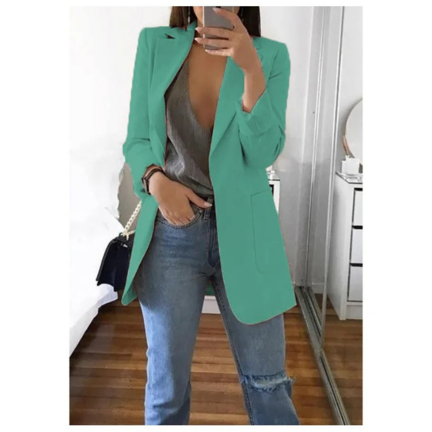 Veste Femme Bleu Ciel Décontractée à Manches Longues