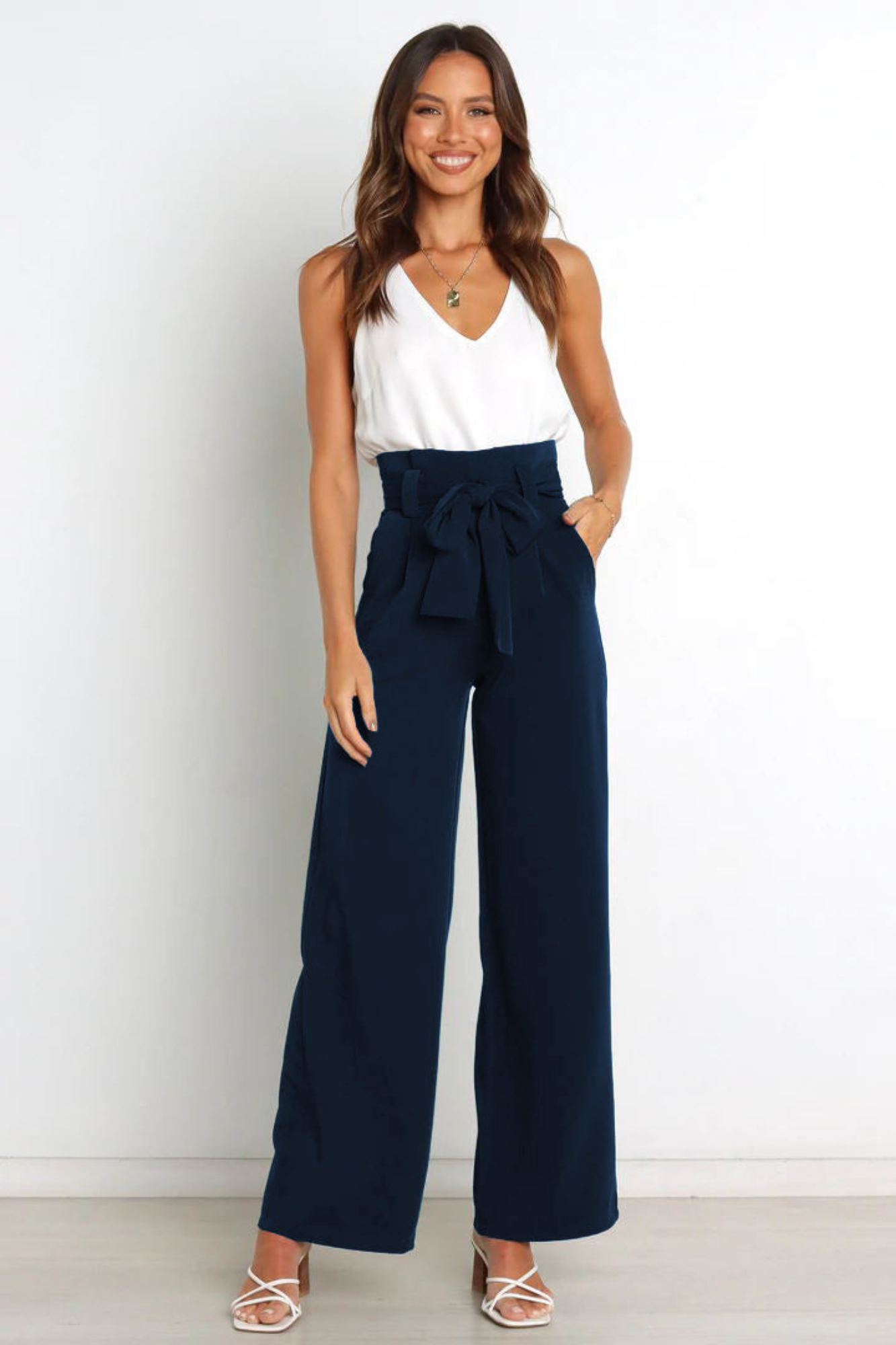 Pantalon Lin Élégant Pour Femme Taille Longue