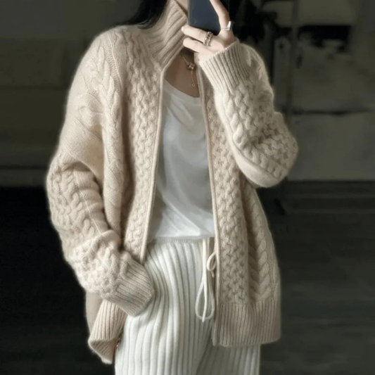 Cardigan en tricot torsadé châtaigne féminin - LuxeStyle
