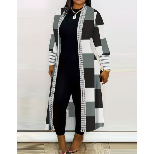 Cardigan femme long douillet imprimé hiver - LuxeStyle
