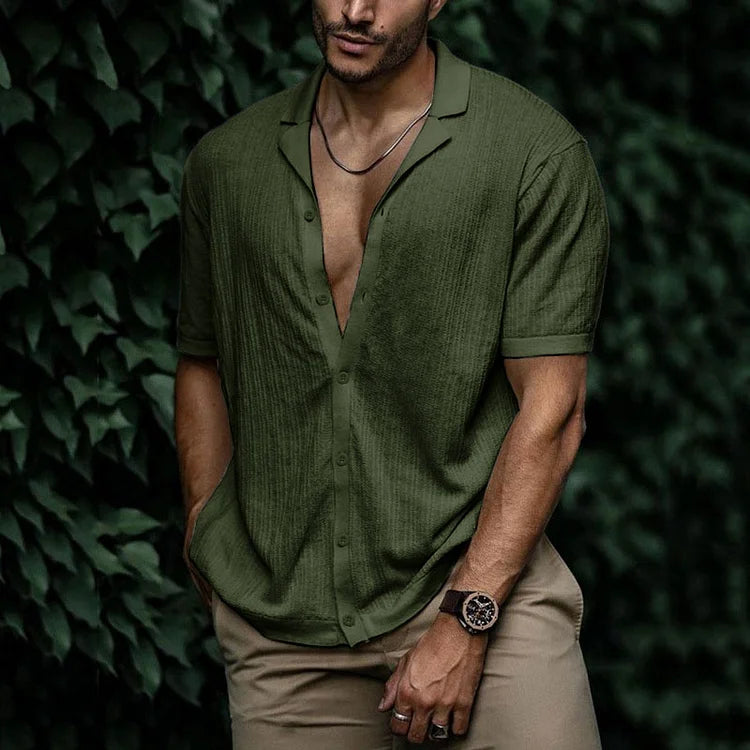 Chemise Homme Lin Élégant Manches Courtes