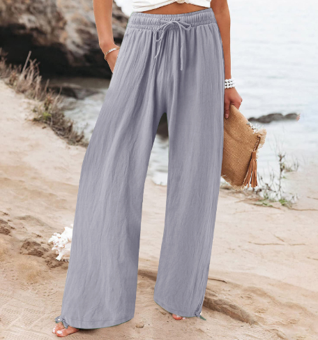 Pantalon lin léger femme beige été - LuxeStyle