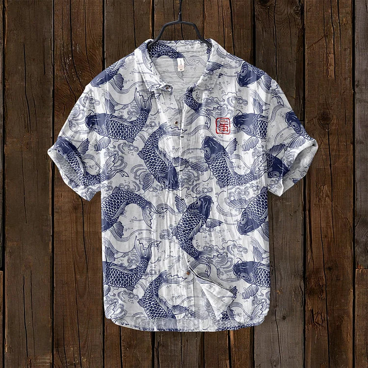 Chemise Homme Relaxe Poissons Boutonnée