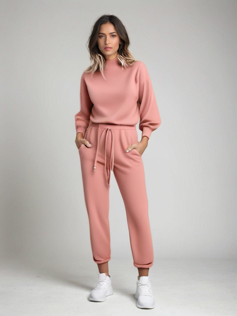 Ensemble Deux Pièces Femme Élégant avec Haut Manches Longues et Pantalon Taille Élastique - LuxeStyle
