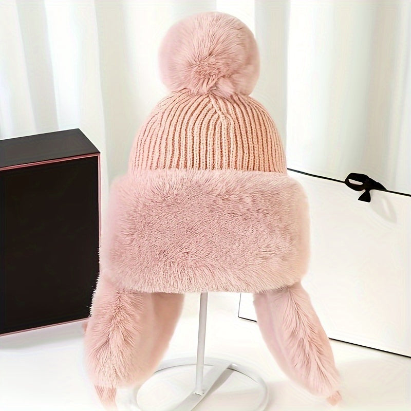 Bonnet Femme Hiver Douillet avec Couvre-Oreilles et Pompon