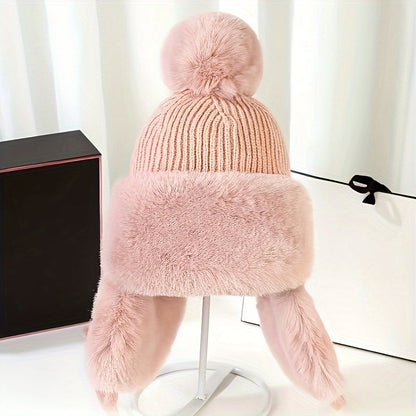 Bonnet Femme Hiver Douillet avec Couvre-Oreilles et Pompon