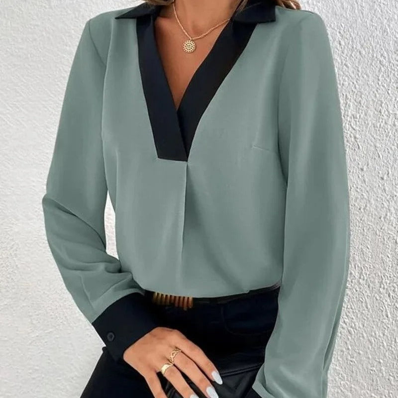 Chemisier Femme Chic Col V Manches Longues