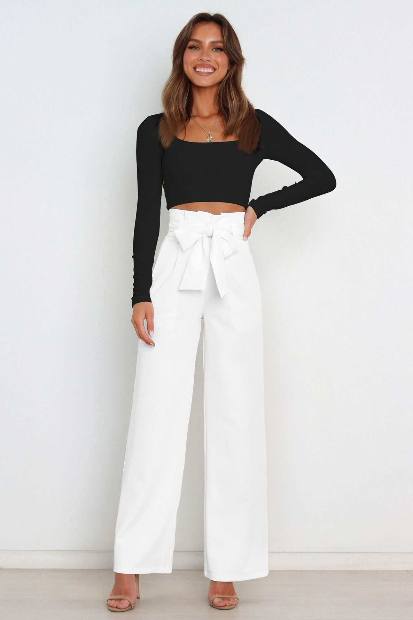 Pantalon Lin Élégant Pour Femme Taille Longue