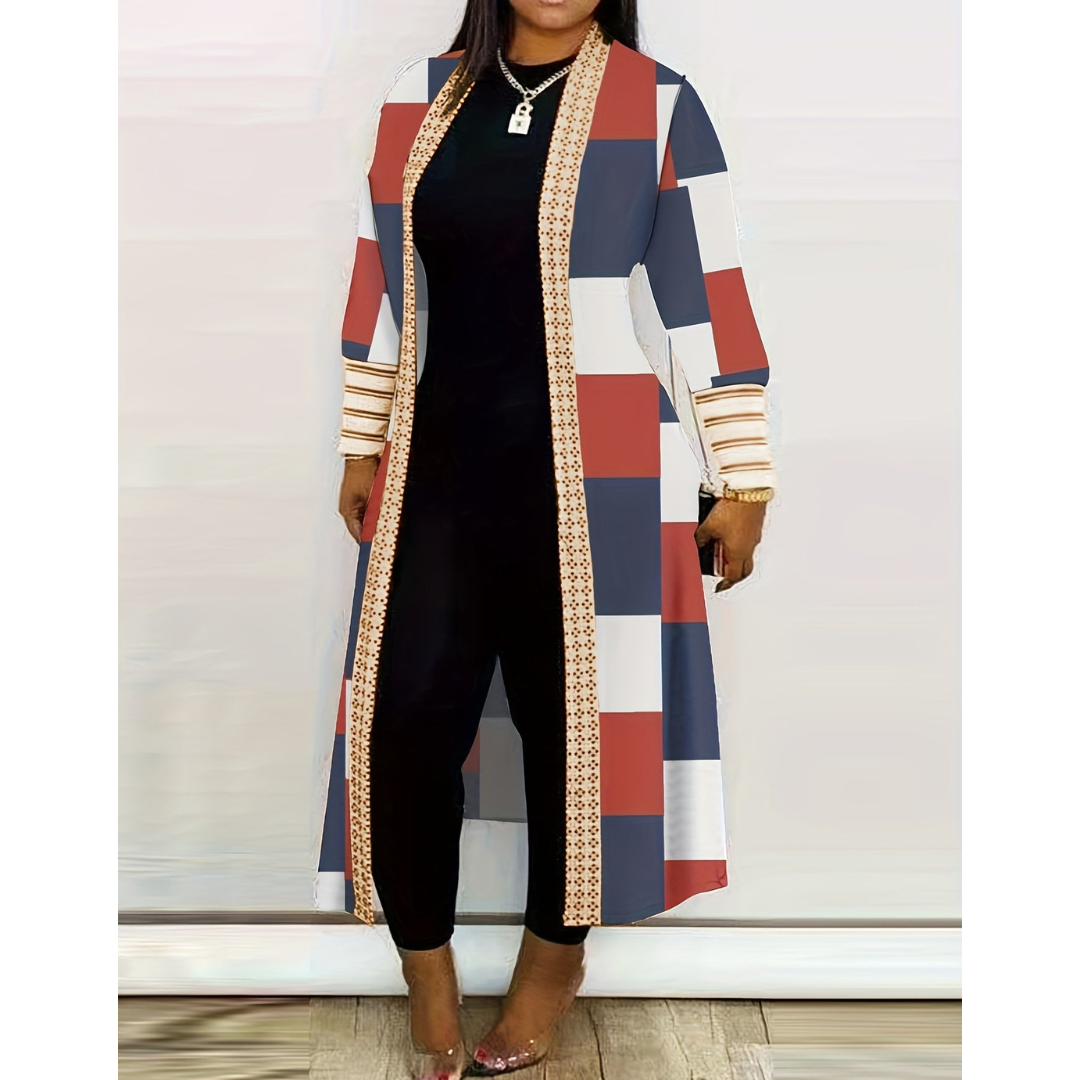 Cardigan femme long douillet imprimé hiver