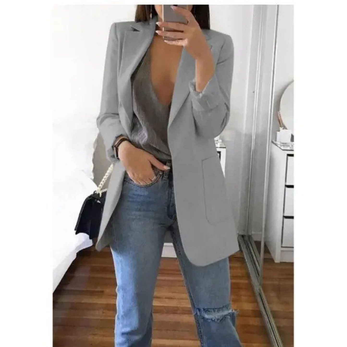 Veste Femme Bleu Ciel Décontractée à Manches Longues