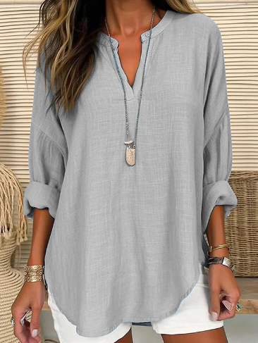 Blouse Féminine Manches Longues Grise Décontractée - LuxeStyle