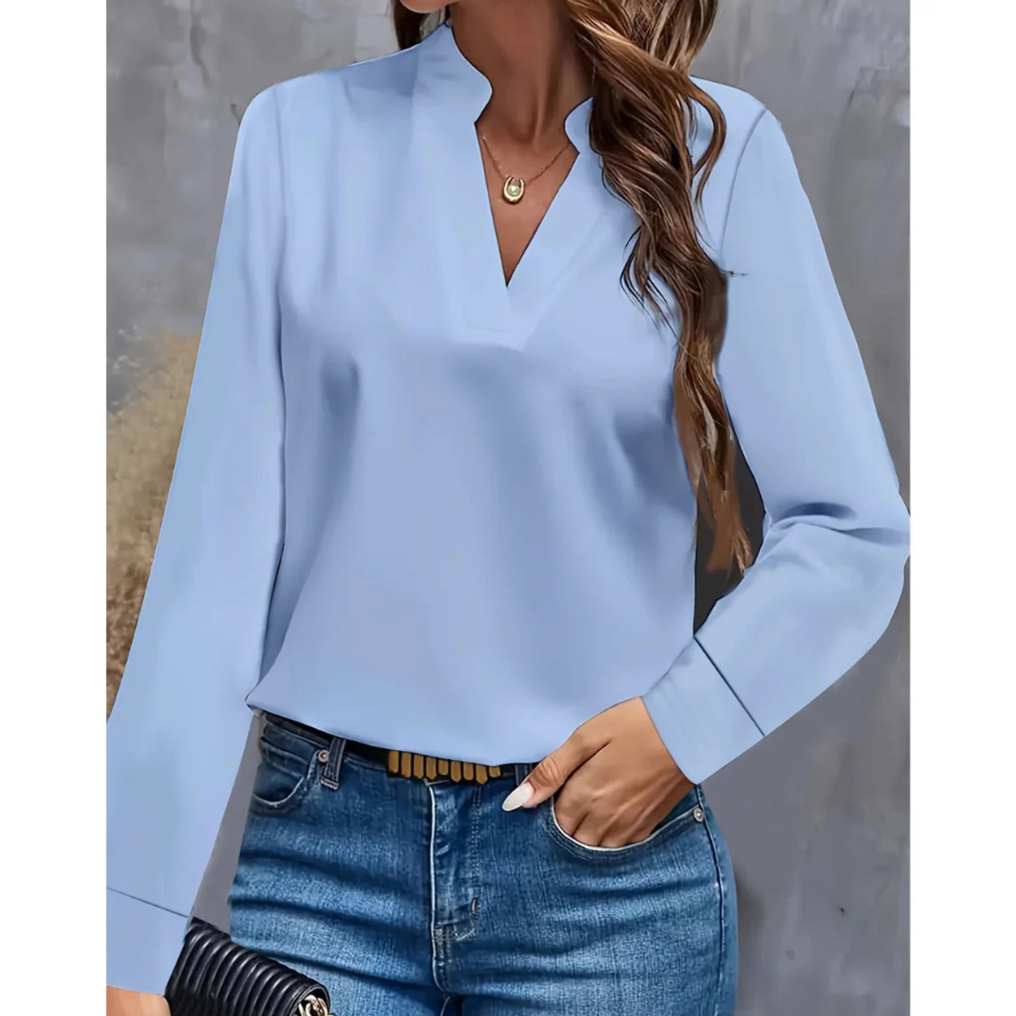 Blouse Femme Élégante Manches Longues Col V