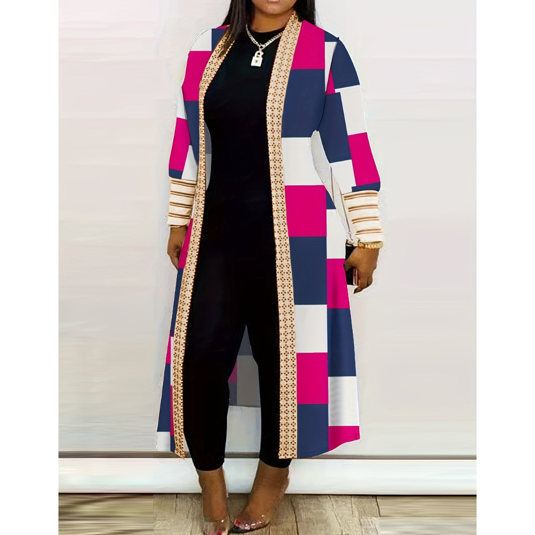 Cardigan femme long douillet imprimé hiver