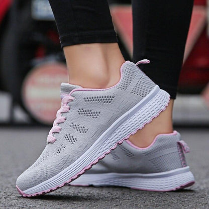 Chaussures running femme gris rose ajustables