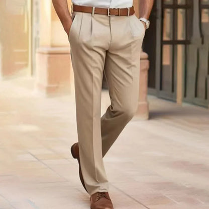 Pantalon Classique Homme Marine avec Ceinture Cuir