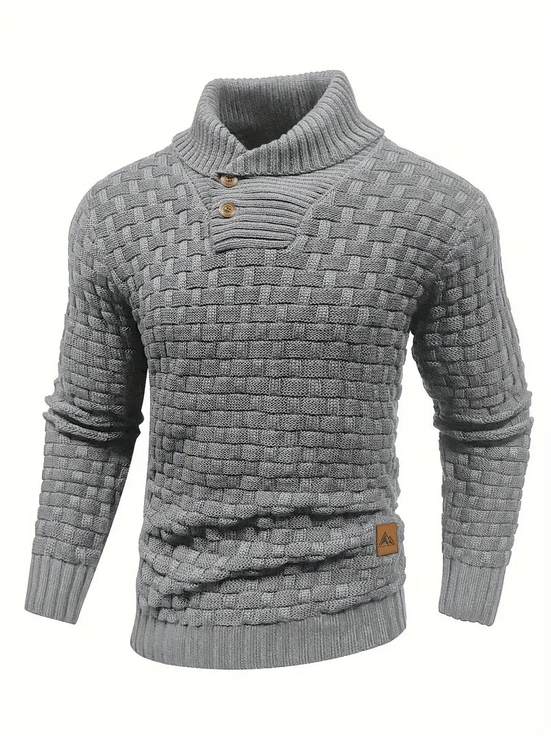 Pull en tricot épais à col boutonné pour homme
