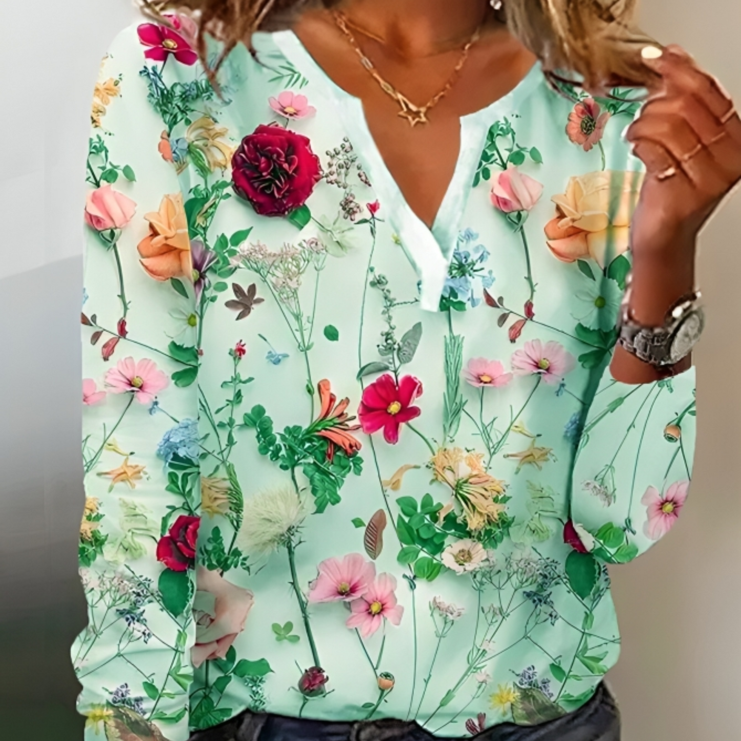 Blouse Élégante Femme Imprimé Floral Col Rond - luxestyle