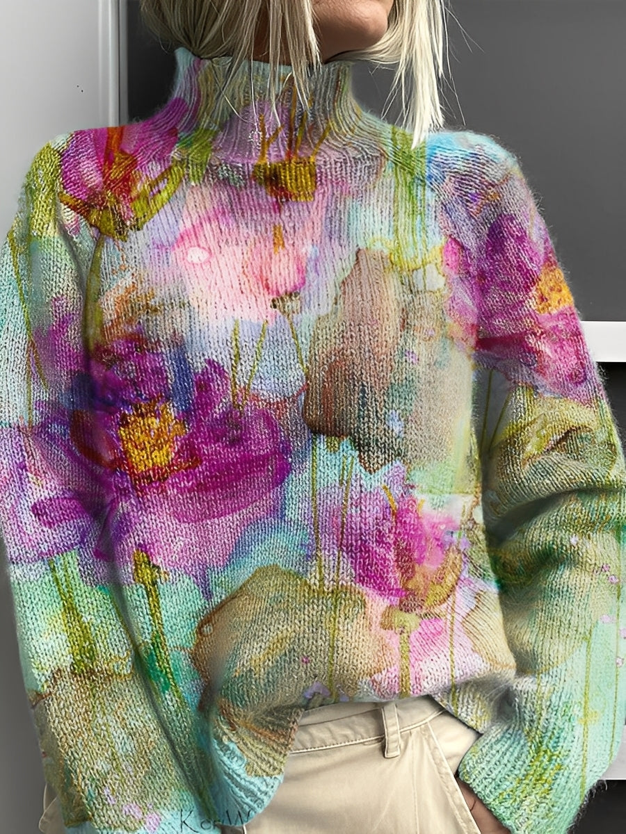 Pull Col Roulé Élégant Femme Hiver