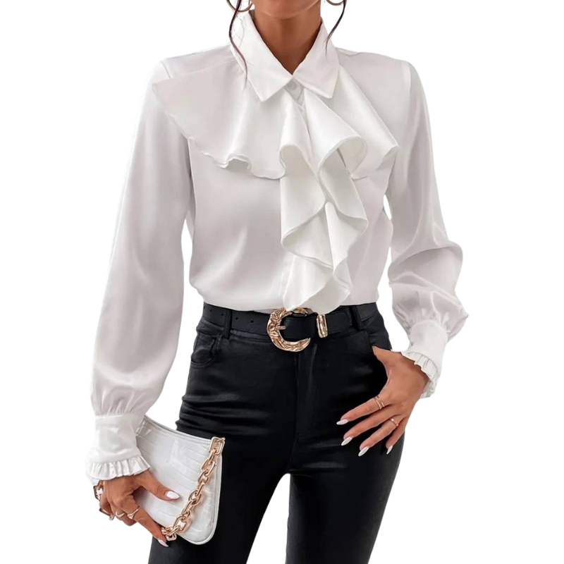 Blouse Féminine à Manches Bouffantes et Col Volanté