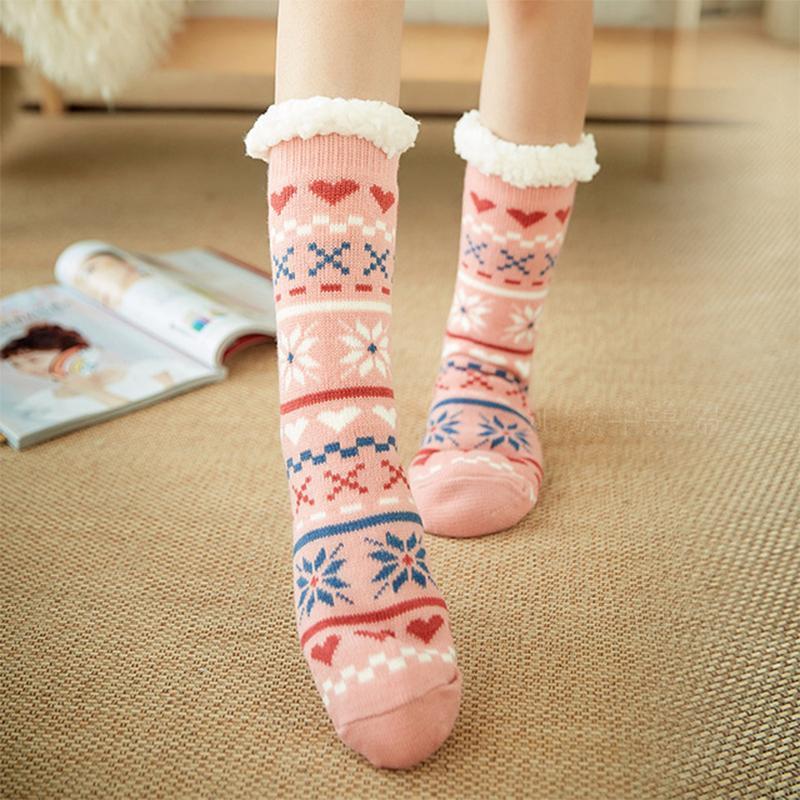 Chaussettes Gris Chauffantes avec Doublure Peluche