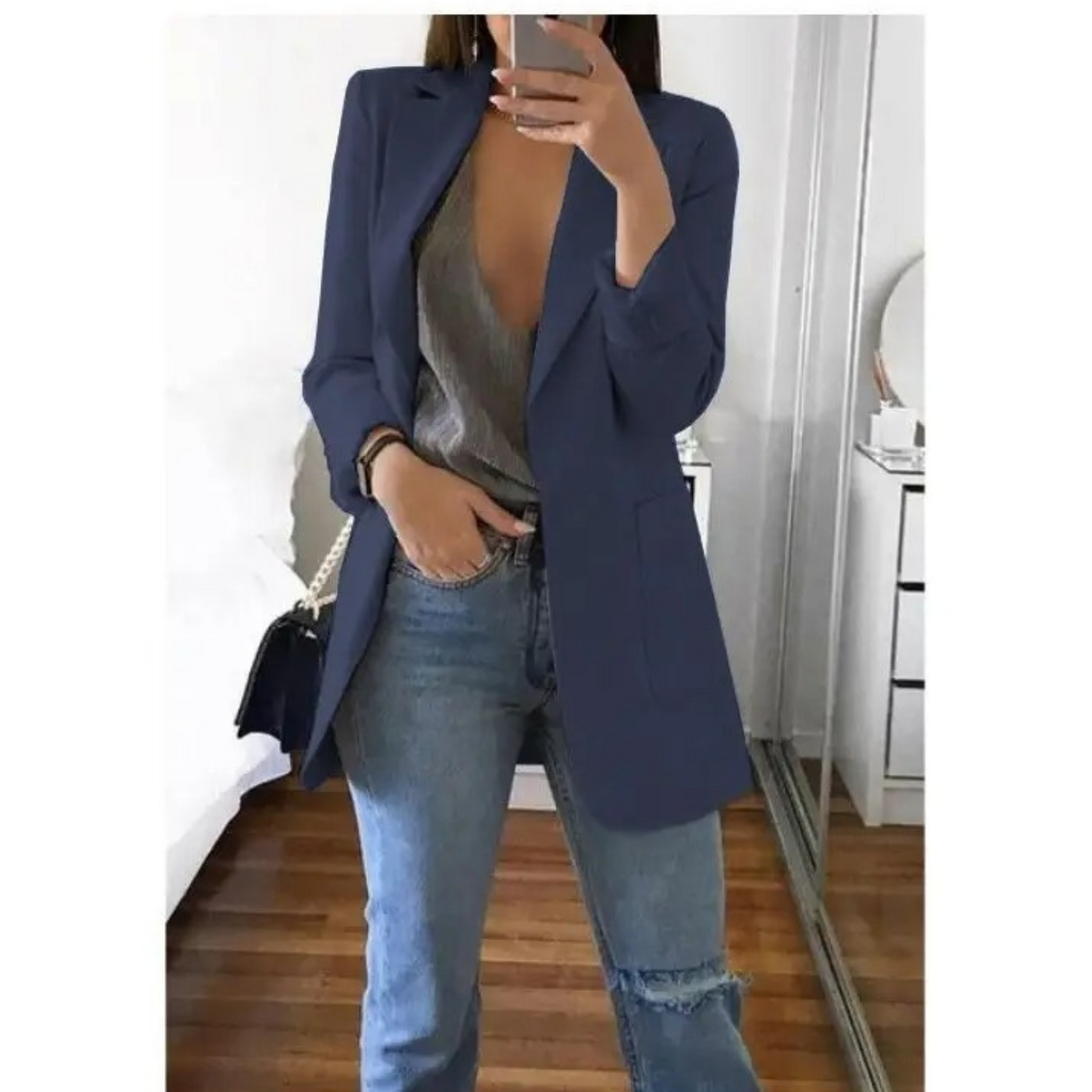 Veste Femme Bleu Ciel Décontractée à Manches Longues
