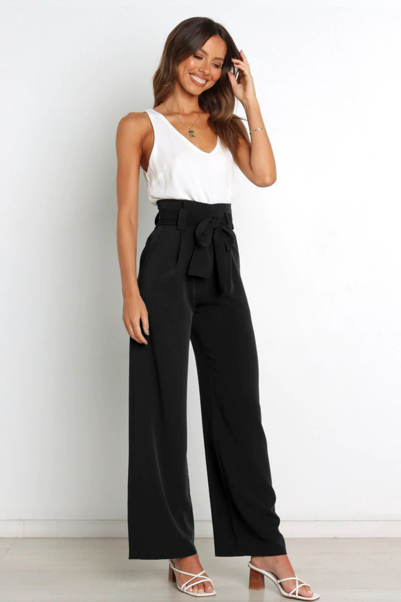 Pantalon Lin Élégant Pour Femme Taille Longue