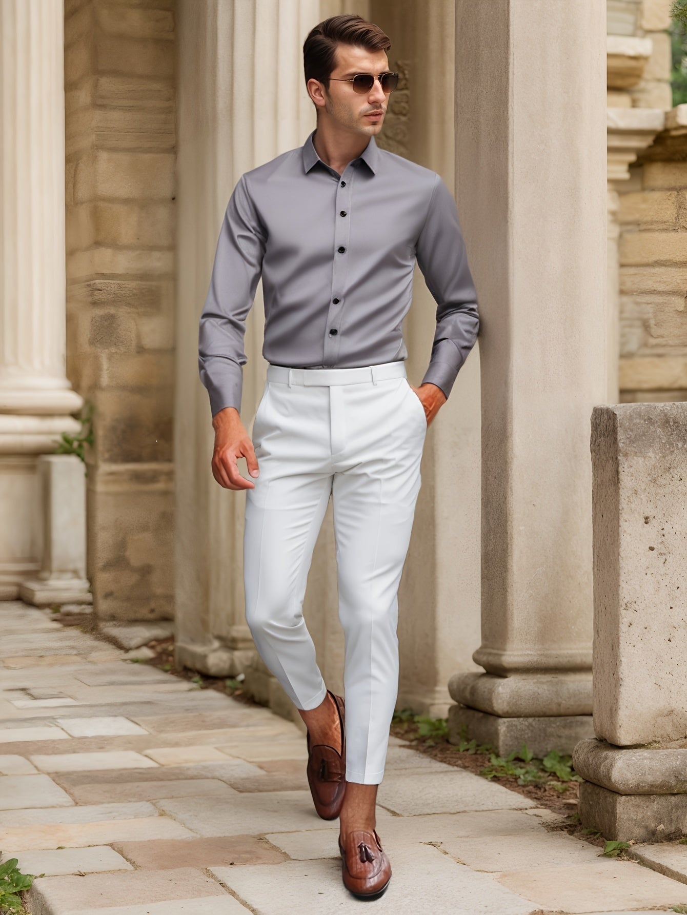 Chemise Homme Marine Classique à Manches Longues