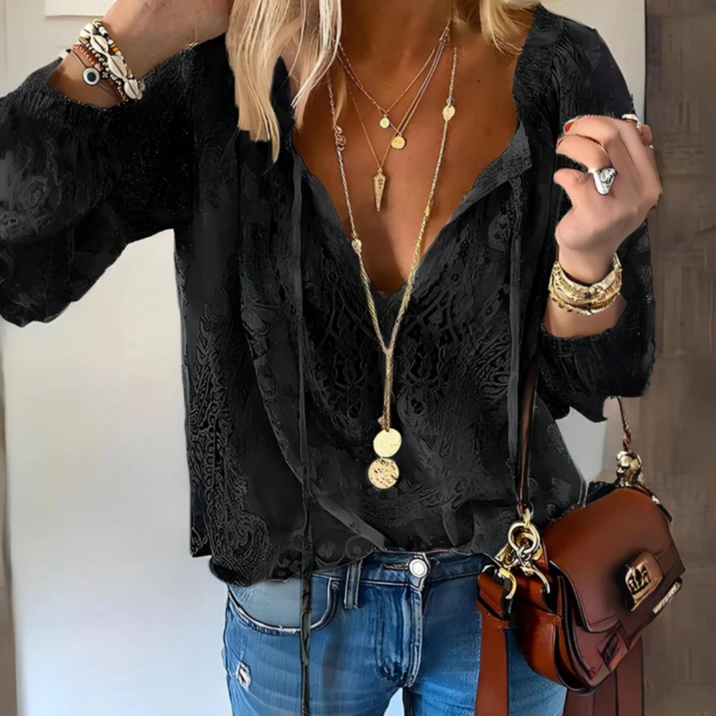 Blouse Féminine Rétro Manches Courtes ❌ non, 
Blouse Élégante Manches Longues pour Femmes