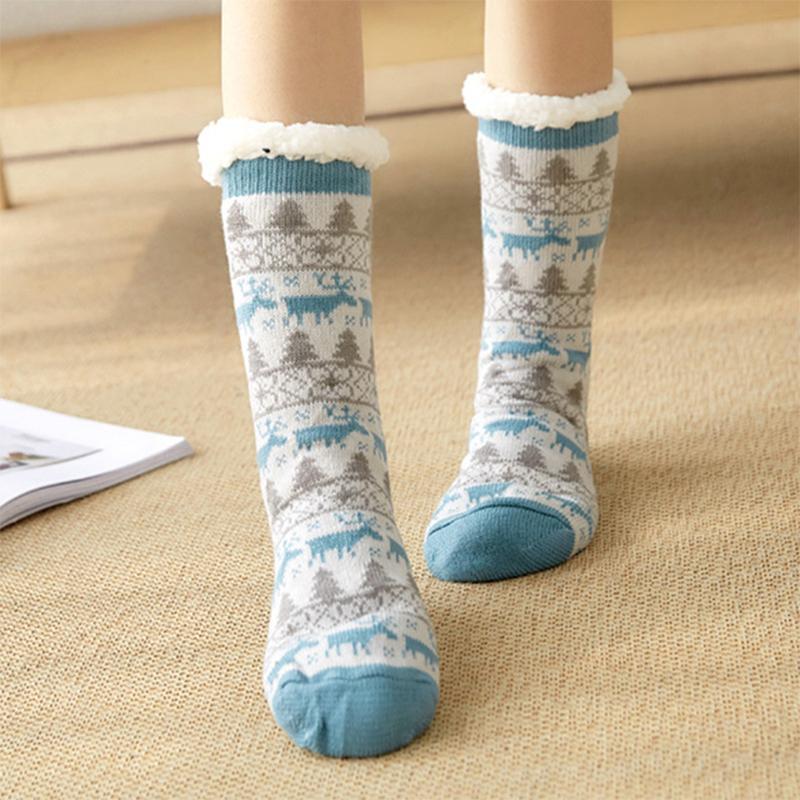 Chaussettes Gris Chauffantes avec Doublure Peluche