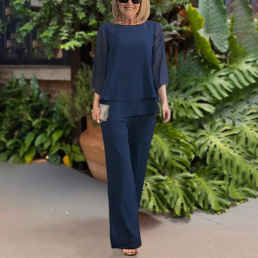 Tenue Féminine 2 Pièces - Haut Chic Manches Courtes & Pantalon Décontracté - LuxeStyle