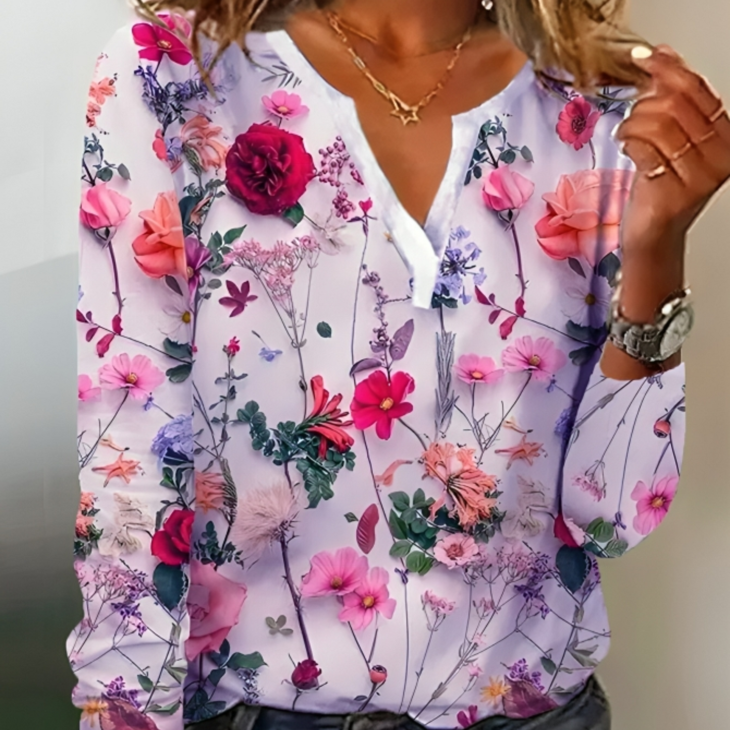 Blouse Élégante Femme Imprimé Floral Col Rond