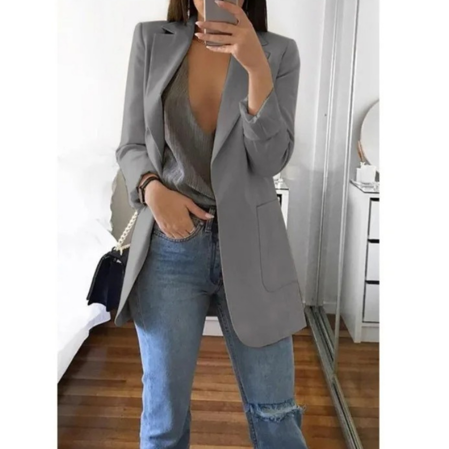 Veste Femme Bleu Ciel Décontractée à Manches Longues