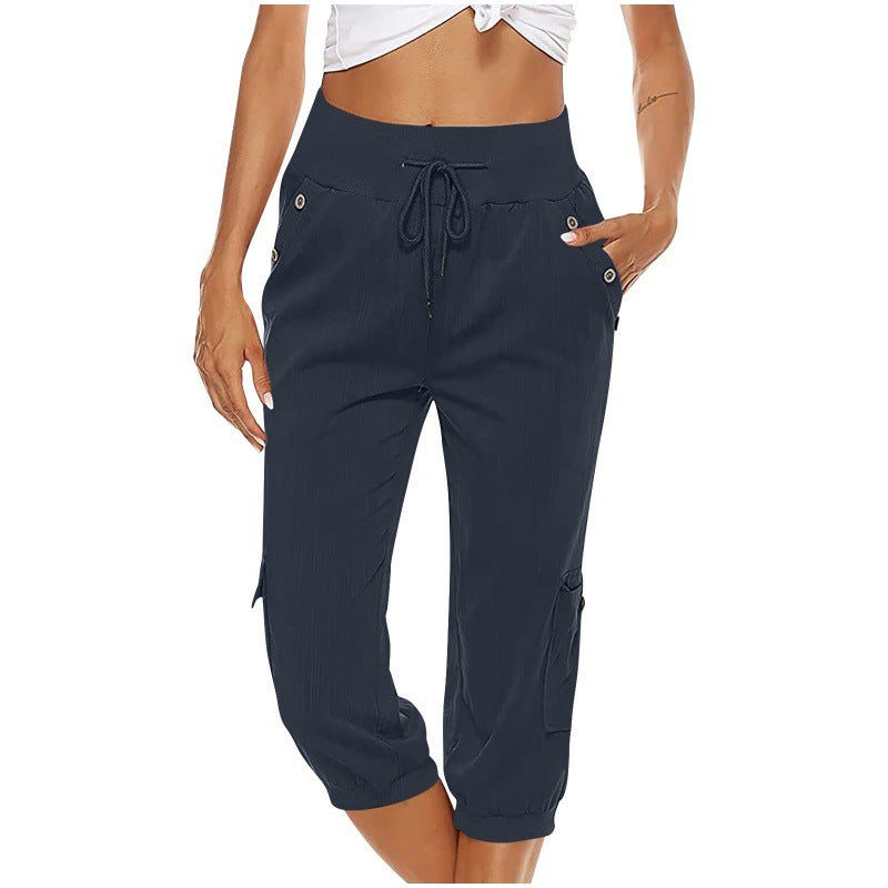 Pantalon court femme confortable avec poches élastiques